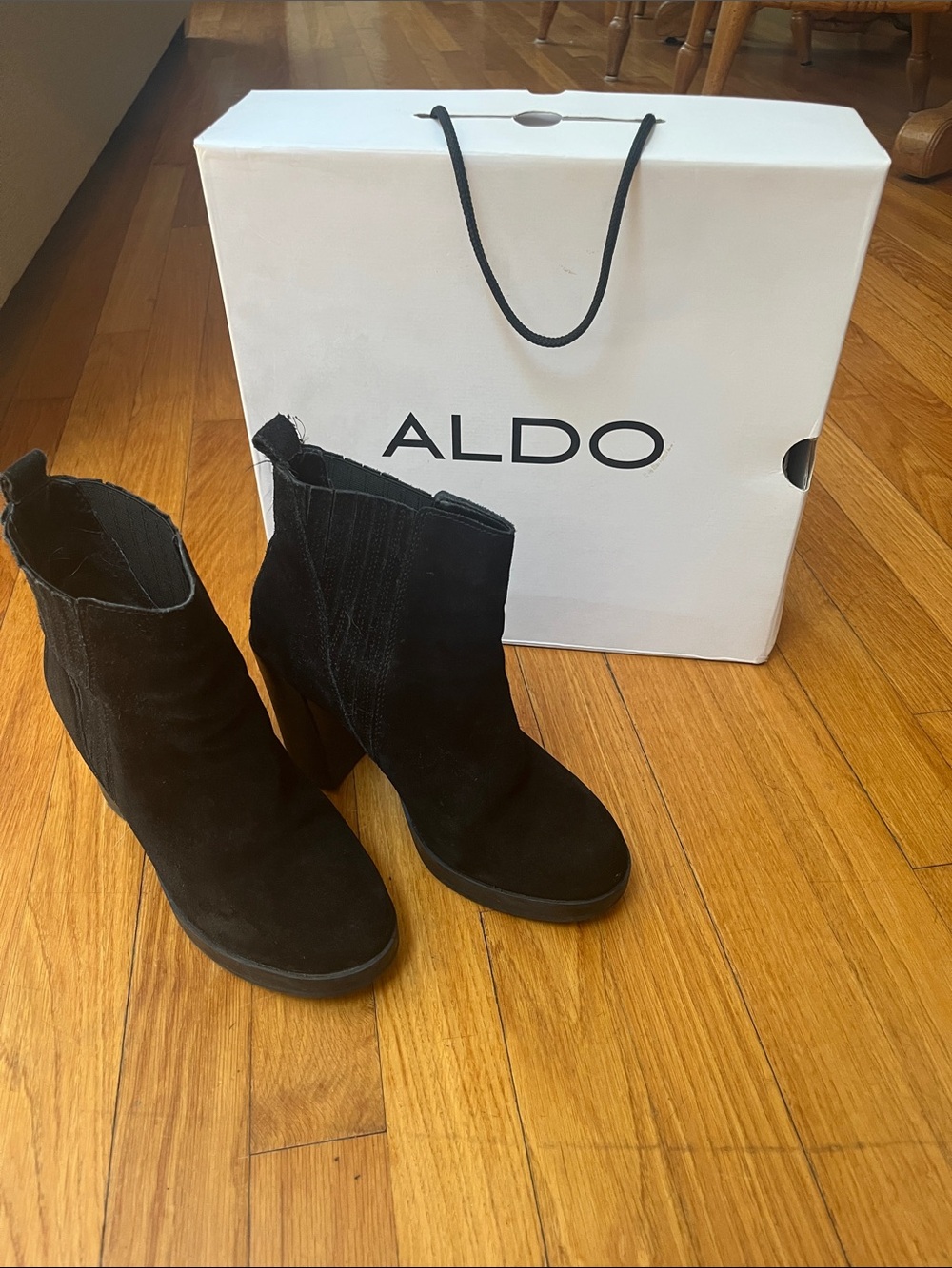 ALDO Black Suede Block Heel Ankle Booties